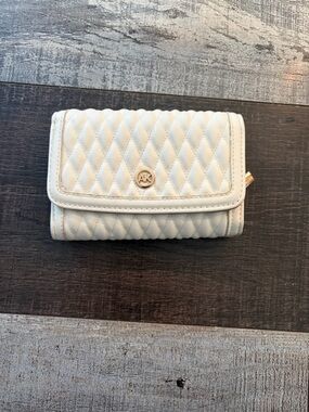 Anne Klein Ivory Quilted Trifold Wallet Gold Hardware
